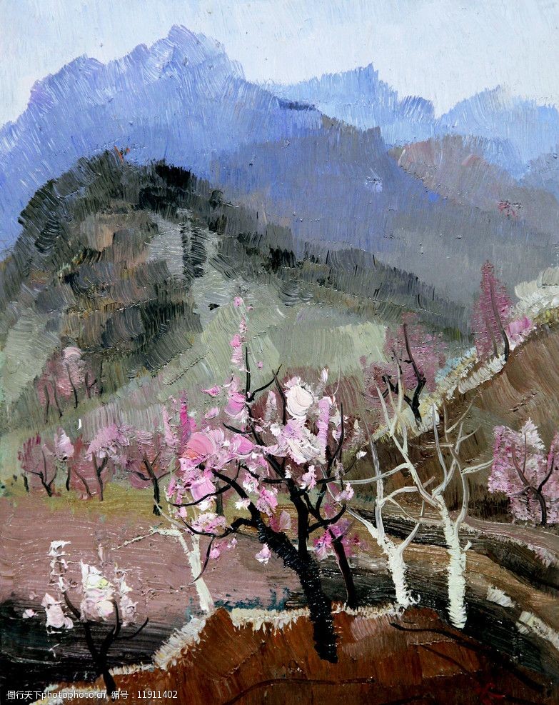 油画作品22桃花盛开的山谷图片