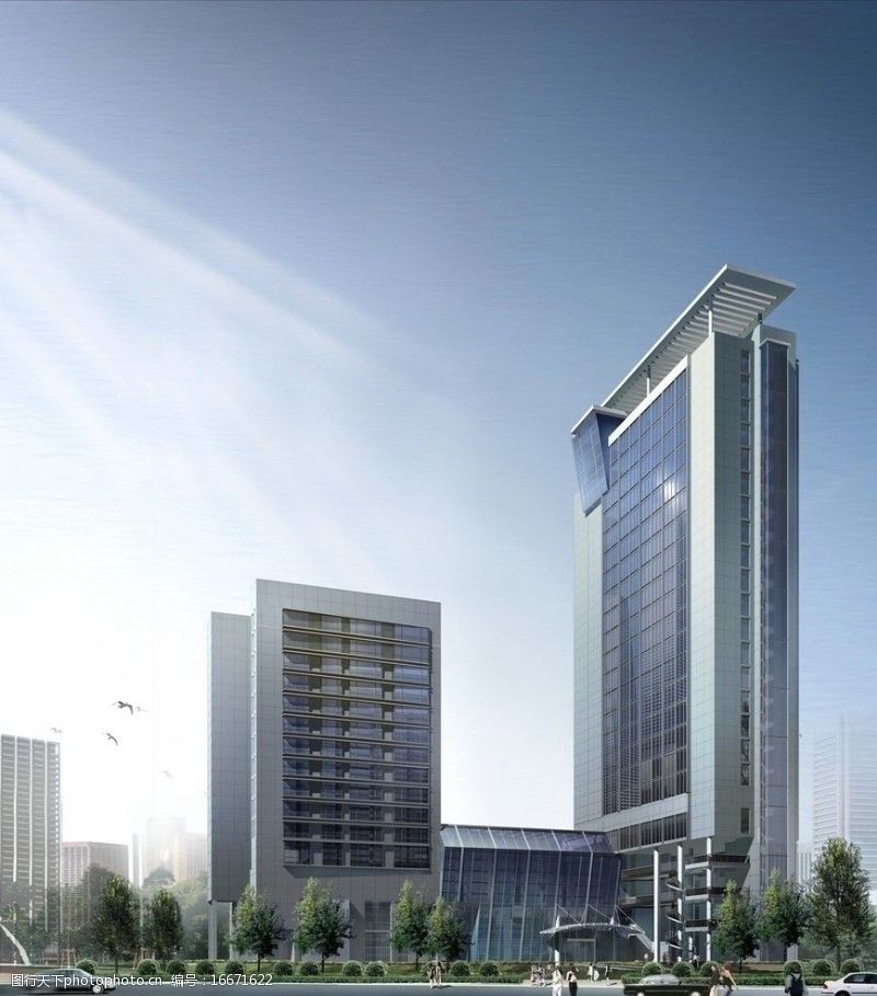 绿化城市办公楼建筑效果图图片