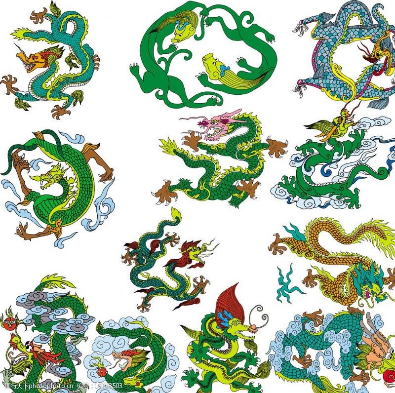 双龙戏珠矢量素材中国龙纹图案图片