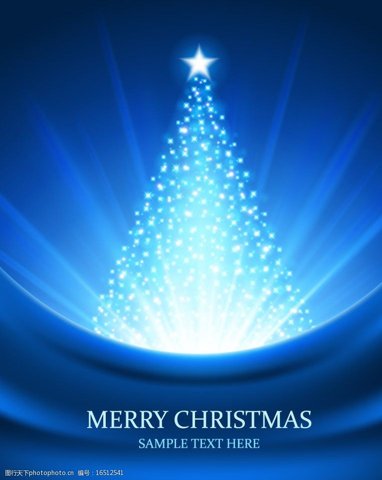 四射蓝色动感光线光芒圣诞树背景图片