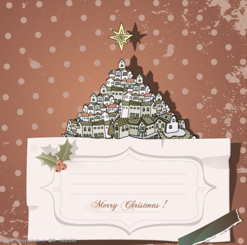 房屋金字塔圣诞树圣诞贺卡图片