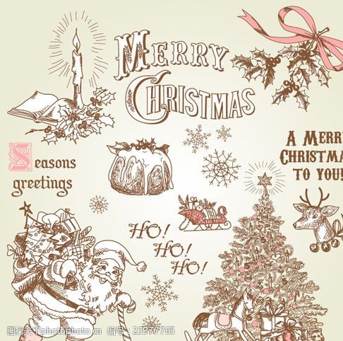 圣诞老人鹿车手绘圣诞节装饰元素