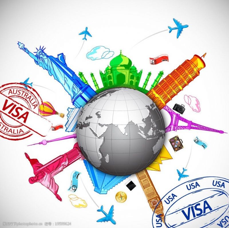 时尚邮票全球旅行旅游度假背景图片