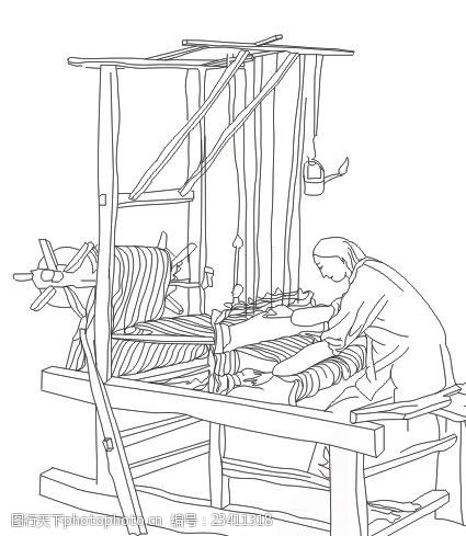 古代女子纺布纺织机