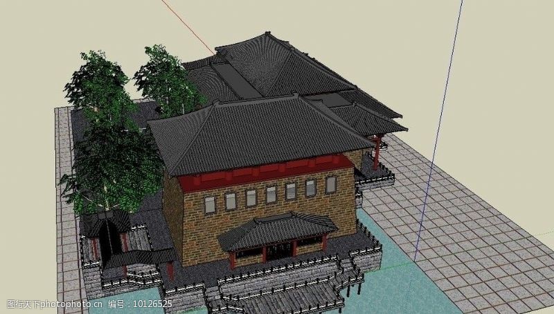 室外模型唐朝古建筑su模型图片