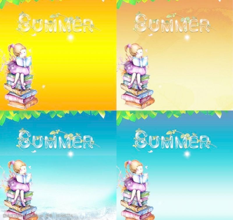 夏天促销标语4款卡通背景图片
