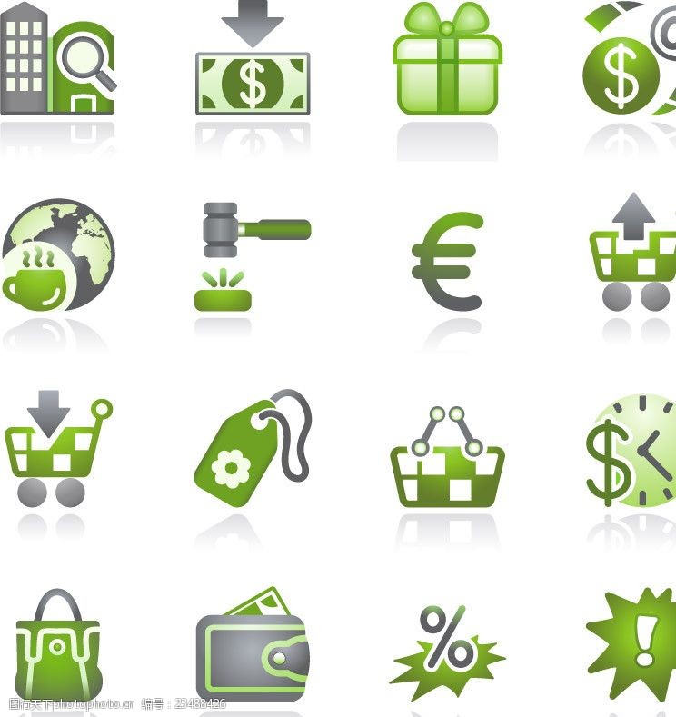 金钱符号绿色消费购物图标