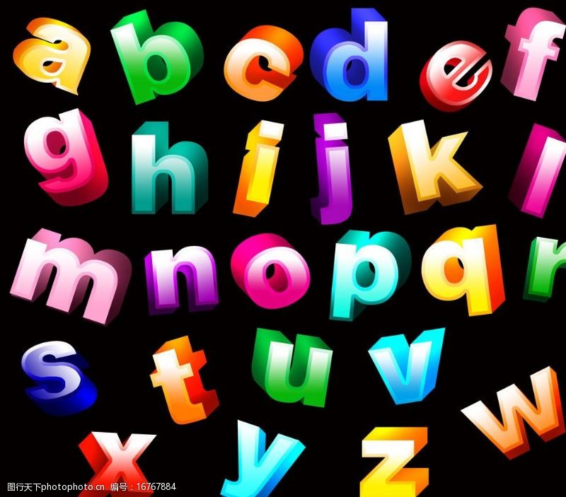 36个字符彩色立体字母图片
