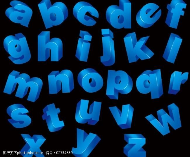 36个字符蓝色立体字母图片