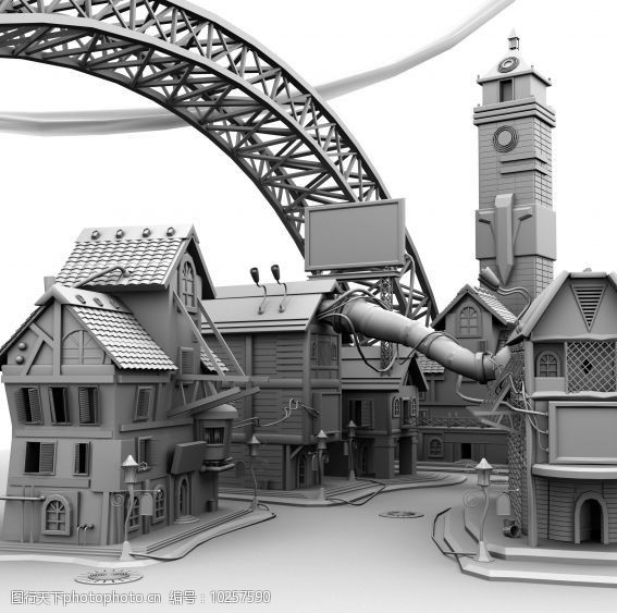 房屋模型工厂建筑3D模型图片