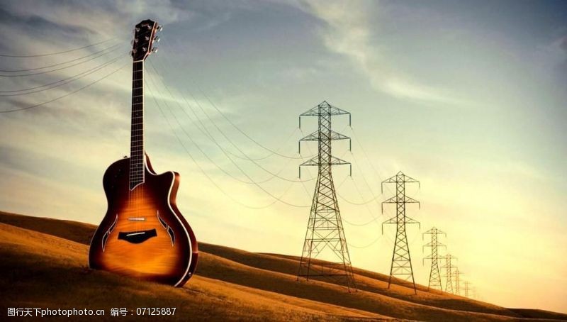 音乐风云素材下载吉他与电线塔创意图片