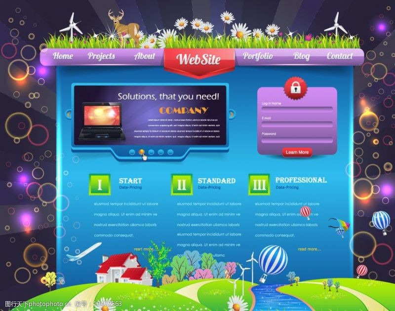 热气球风车草坪笔记本电脑销售网页设计图片