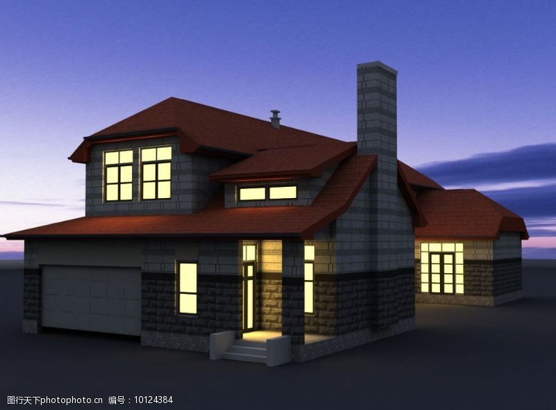 室外模型别墅夜景图图片
