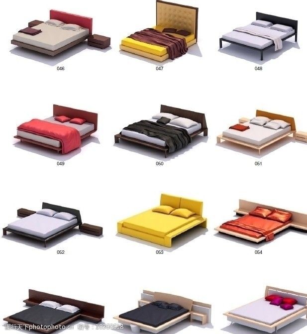 家具模型现代床木床家具图片