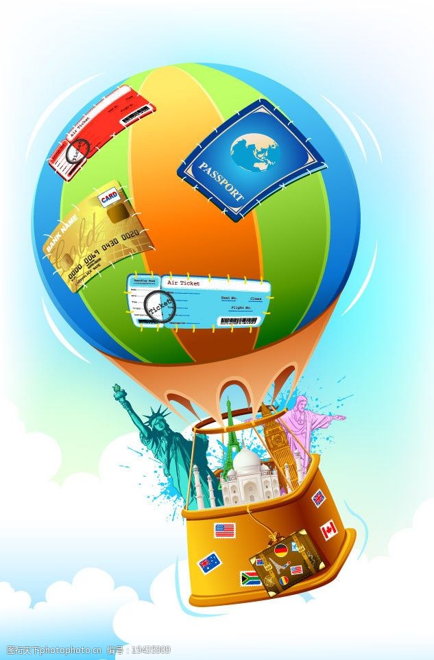 梦境热气球旅游招贴设计背景图片