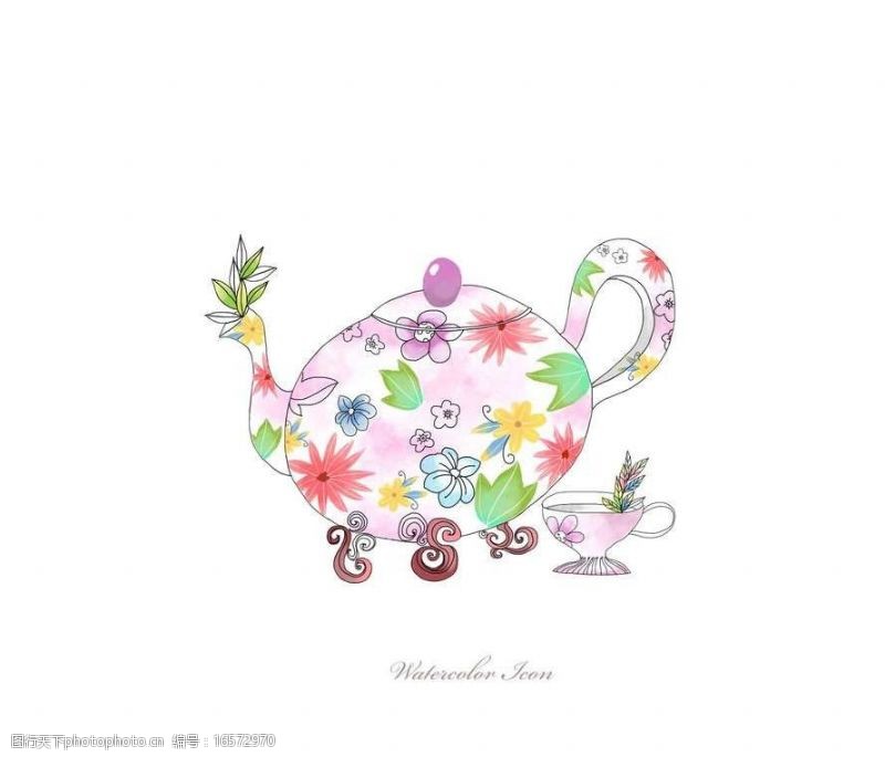 花朵油画茶壶茶具背景图片
