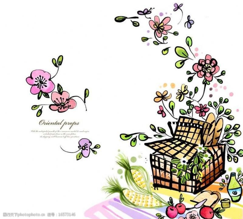 非主流背景图鲜花野餐篮背景图片
