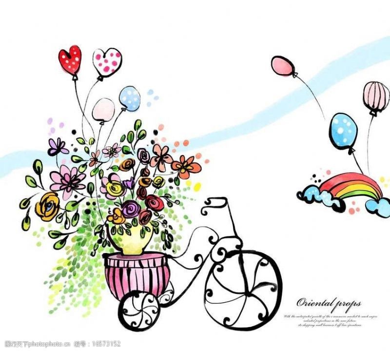 花朵油画鲜花自行车背景图片