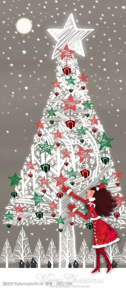 圣诞美女美女圣诞树图片