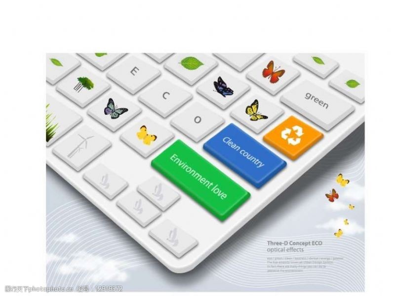 绿色蝴蝶素材键盘环保标志图片