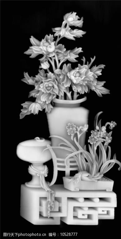 实用素材花瓶博古架灰度图图片