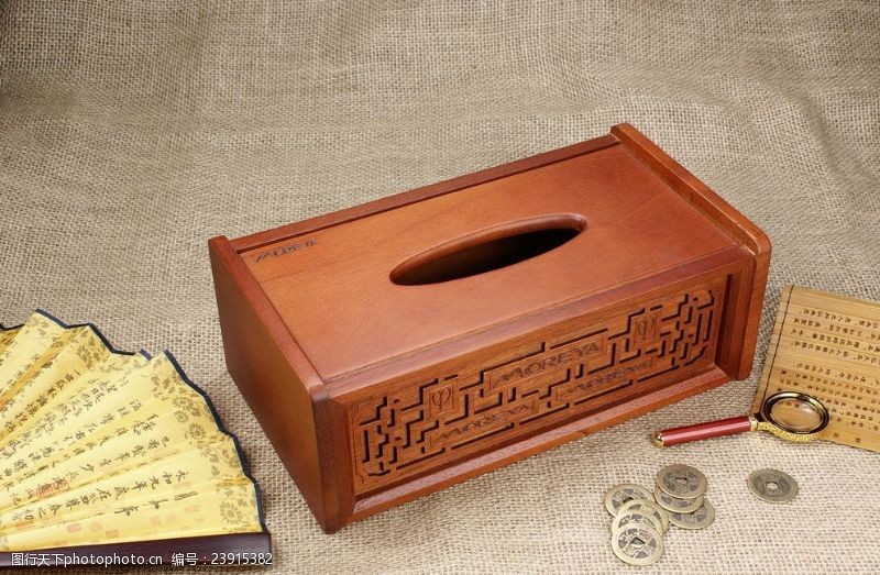 古印钱中式木制纸巾盒