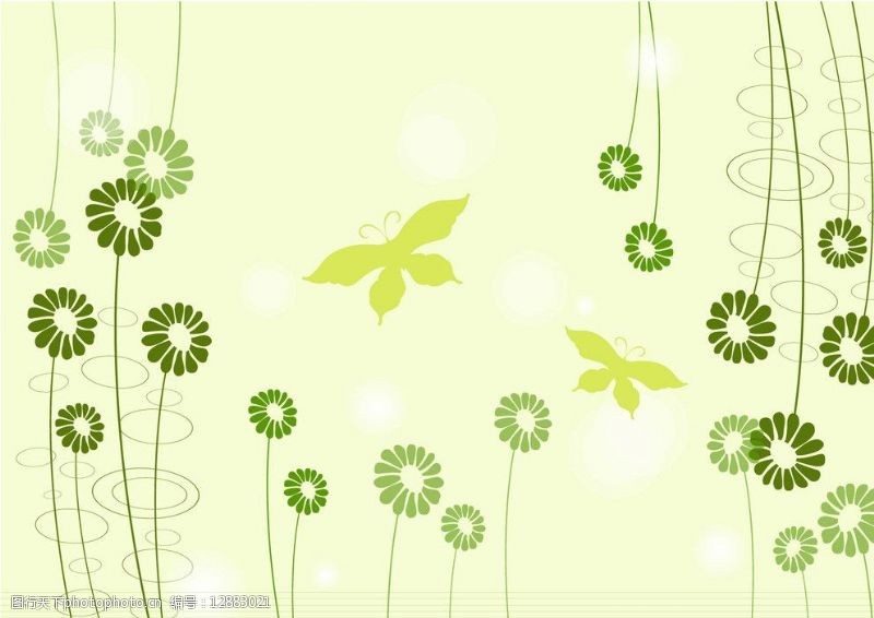 绿色蝴蝶素材时尚菊花背景图片