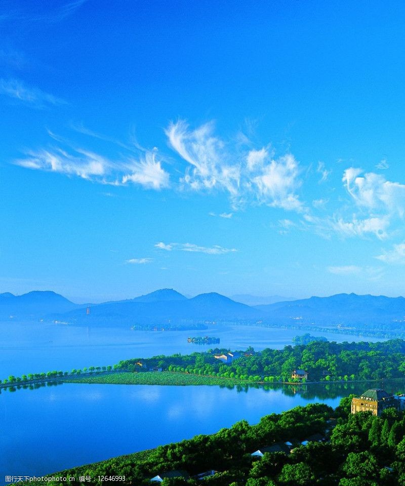 杭州西湖名胜西湖鸟瞰图片
