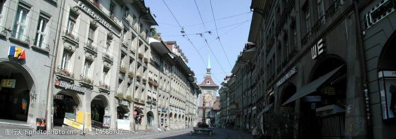 骑楼式街面房屋瑞士伯尔尼钟楼街景图片